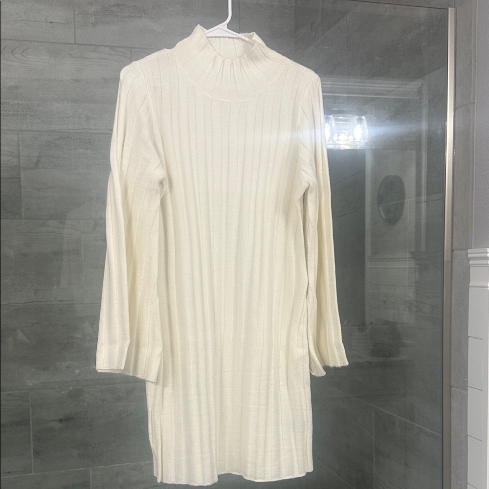 BRAND NEW Elegant Cream Ribbed Knit Dress